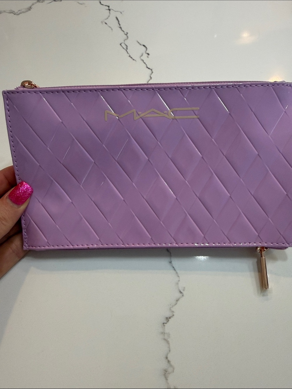 MAC Cosmetics Lavender Quilted Zip Pouch with Gold Logo